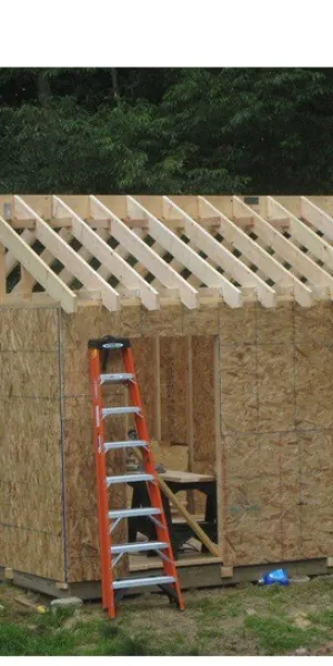 a ladder next to a wooden building