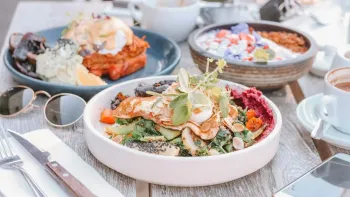 a table with plates of food