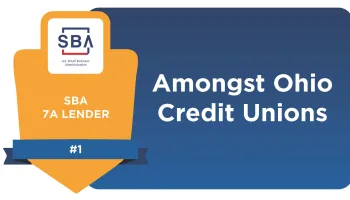 SBA 7A Lender badge showing number one ranking among Ohio credit unions with U.S. Small Business Administration logo.
