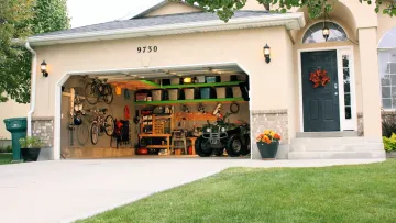 a house with a lawn and a bike rack
