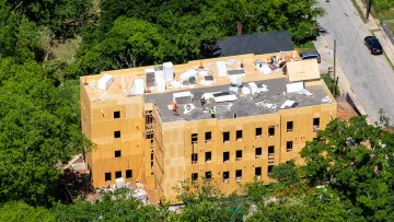 a building with a parking lot