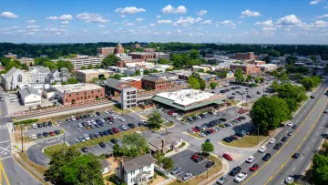 a high angle view of a parking lot