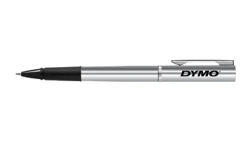 a silver pen with a black handle