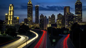 a city skyline at night