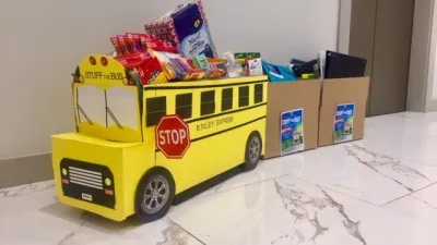 a toy bus on a table