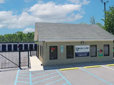 Midgard self storage front office building and storage units In Midland NC