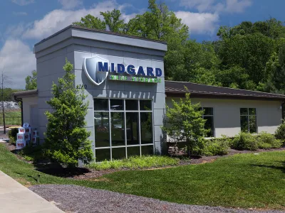 a building with a sign in front of it