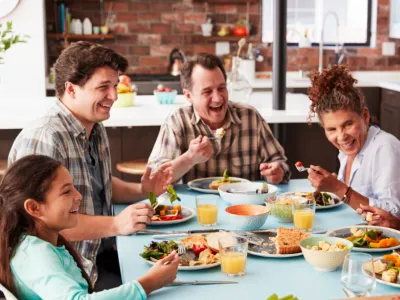 a family eating dinner together