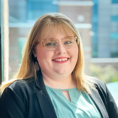 a woman wearing glasses