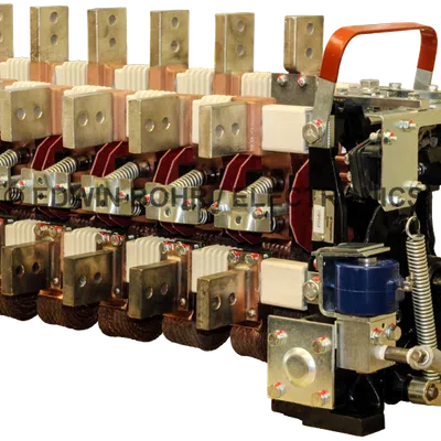 High-voltage electrical contactor with multiple copper terminals and heavy-duty metal components for power control