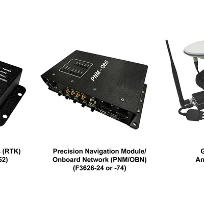 Real-Time Kinematics base station, precision navigation module, and GNSS radio antenna systems for accurate positioning.