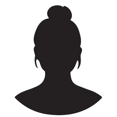 Black silhouette of a female bust with hair tied in a bun on white background