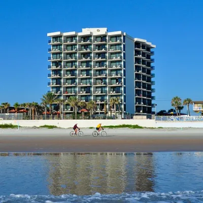 a building on the beach