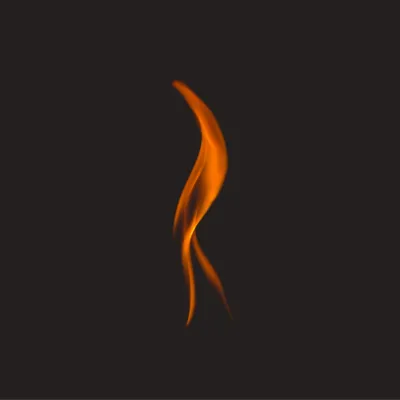 Single orange flame flickering against a solid black background with smooth curves and vibrant color.