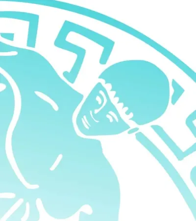 Stylized light blue illustration of a person wearing a sweatband with geometric patterns in the background