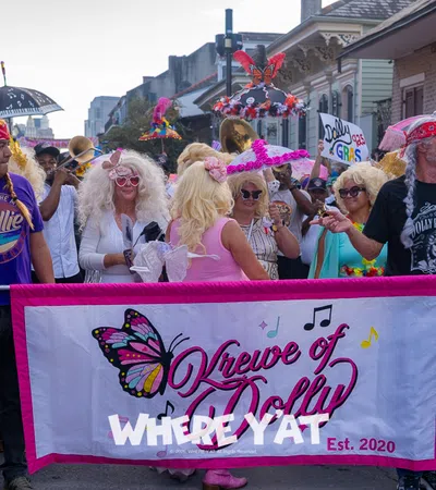 The Krewe of Dolly Parton Rolled through the French Quarter to Frenchmen st with a large crowd honoring Dolly Parton on Friday, September 25, 2026. #kreweofdolly #dollyparton