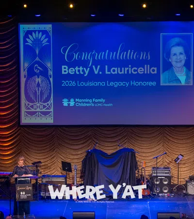 The Manning Family Children's Hospital celebrates their 2nd Annual Louisiana Legacy at the Orpheum Theatre fundraising event for the new Neonatal Intensive Care Unit (NICU) which supports the hospitals longstanding commitment to advance the health and wellbeing of Louisiana's Children and celebrating 2026 Louisiana Legacy Honoree Betty Lauricella of 42 years on Thursday, October 1, 2026.