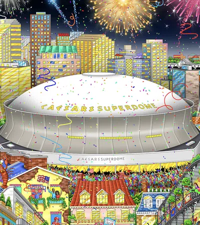 a city with fireworks in the sky