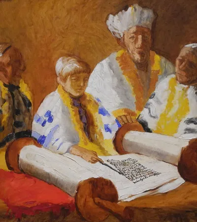 a group of people sitting in a circle reading a book