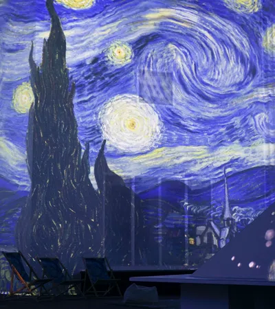 a stage with a blue background