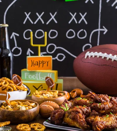 a table with food and drinks