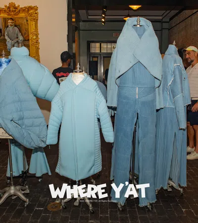 a group of people in blue dresses