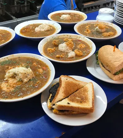 a table full of plates of food