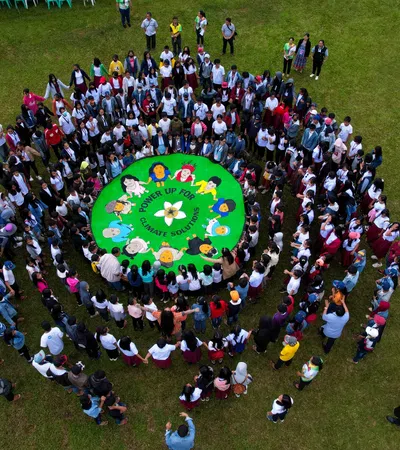 a group of people on a football field