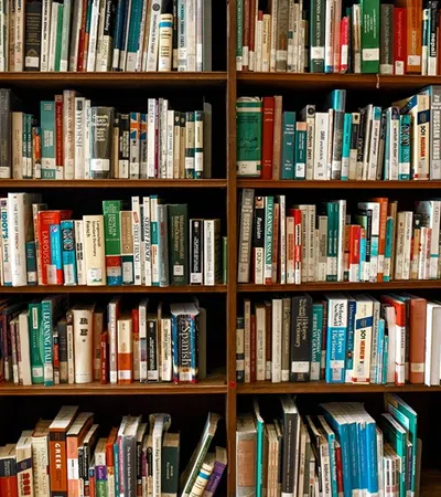 a shelf with many books on it