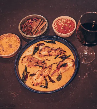 a plate of food and drinks