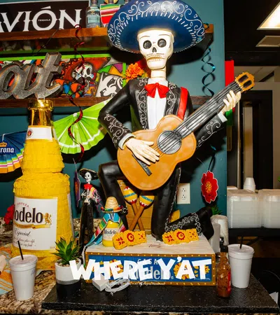 a skeleton playing a guitar