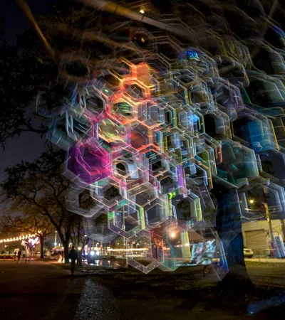 a building with lights on