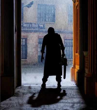 a man walking through a hallway