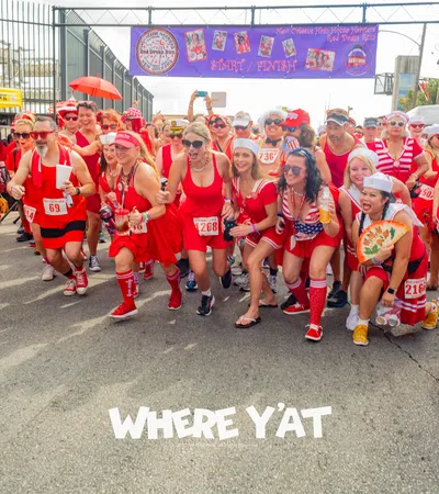 a group of people running