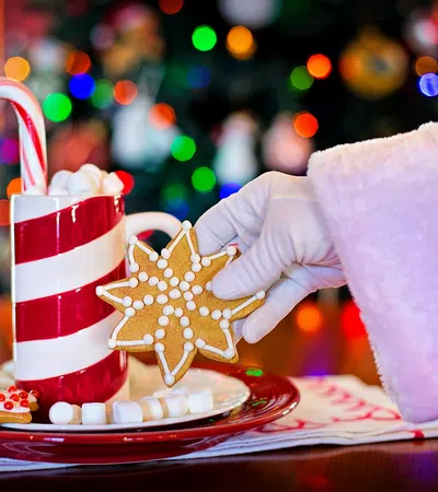 a person wearing a santa hat and holding a decorated present