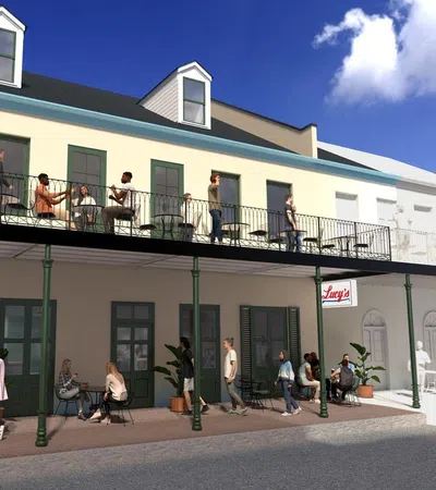 a building with people outside