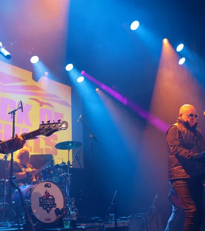 a band playing on a stage