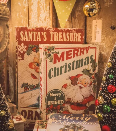 a christmas tree and a sign
