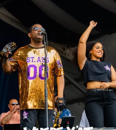 a man and woman on a stage