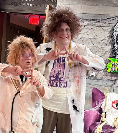 two people wearing clothing