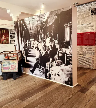 a room with posters on the wall