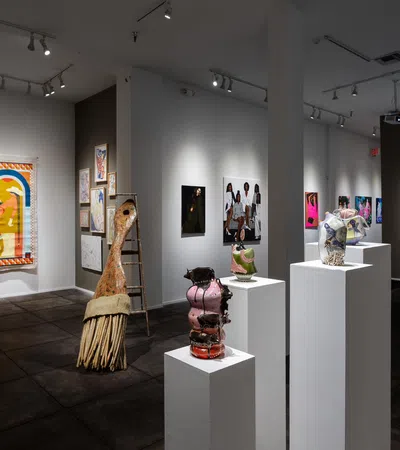 a museum with art on the walls