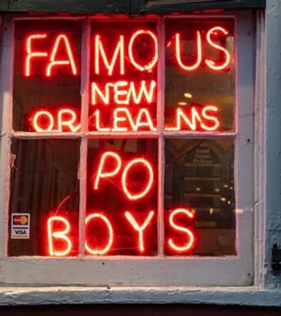 a neon sign on a building