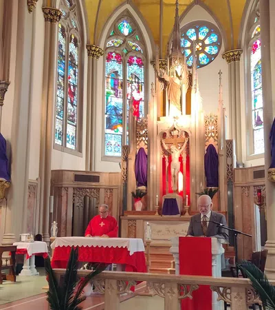a group of people in a church