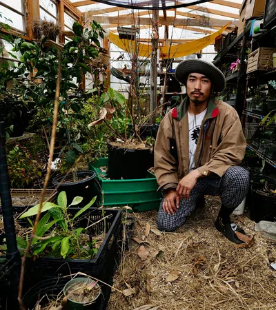 a person sitting in a garden