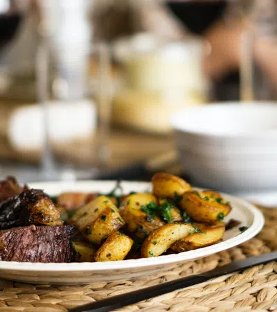 a plate of food and wine