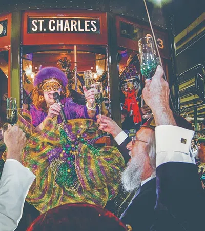 a group of people ride a bus