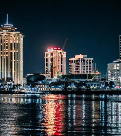 a city skyline at night