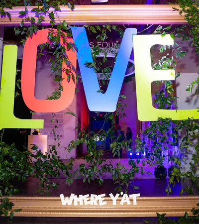 a colorful building with a sign