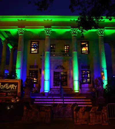 a house with bright lights